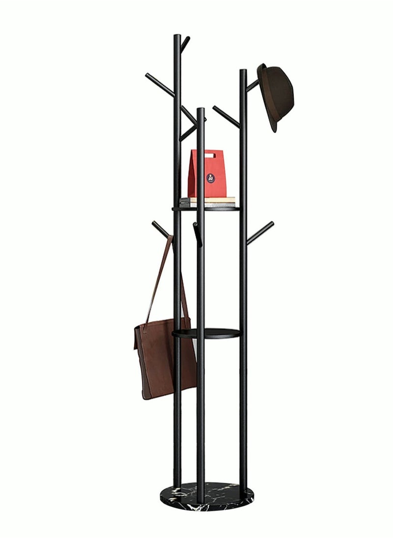 MIXDE Metal Coat Racks Freestanding Coat Hanger Stand Hall Tree Coat Rack for Hanging Hats Scarves Bags Modern Coat Rack with Double Shelves Corner Coat Rack 9 Hooks  - Image 1