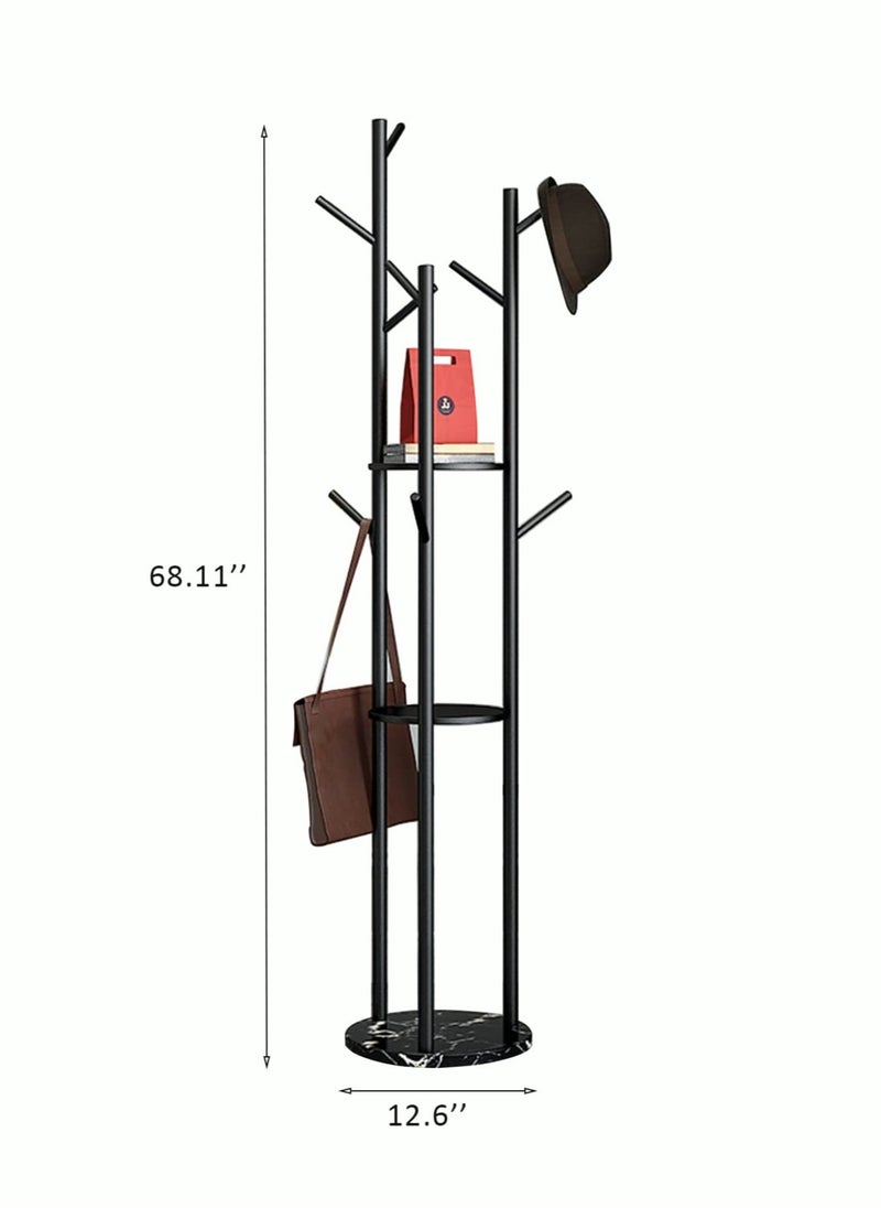 MIXDE Metal Coat Racks Freestanding Coat Hanger Stand Hall Tree Coat Rack for Hanging Hats Scarves Bags Modern Coat Rack with Double Shelves Corner Coat Rack 9 Hooks  - Image 3