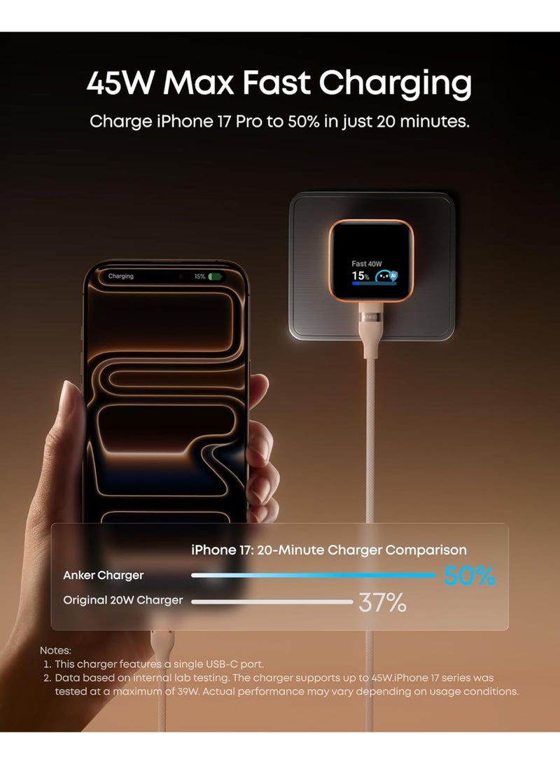 أنكر Anker Smart Display Charger Anker Nano 45W Max GaN Fast Charging USB C Charger Smart Recognition,Built-in Care Mode for iPhone17/16/15(Non-Battery,One USB-C Port,No Cable)(Chinese version) (Blue) blue - Image 4