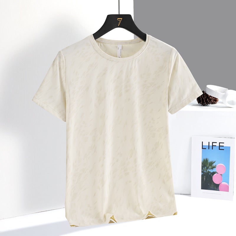 Jacquard Sports Top Quick-Drying Girls Summer Loose Breathable Fitness Summer Cool Ice Silk Short Sleeve