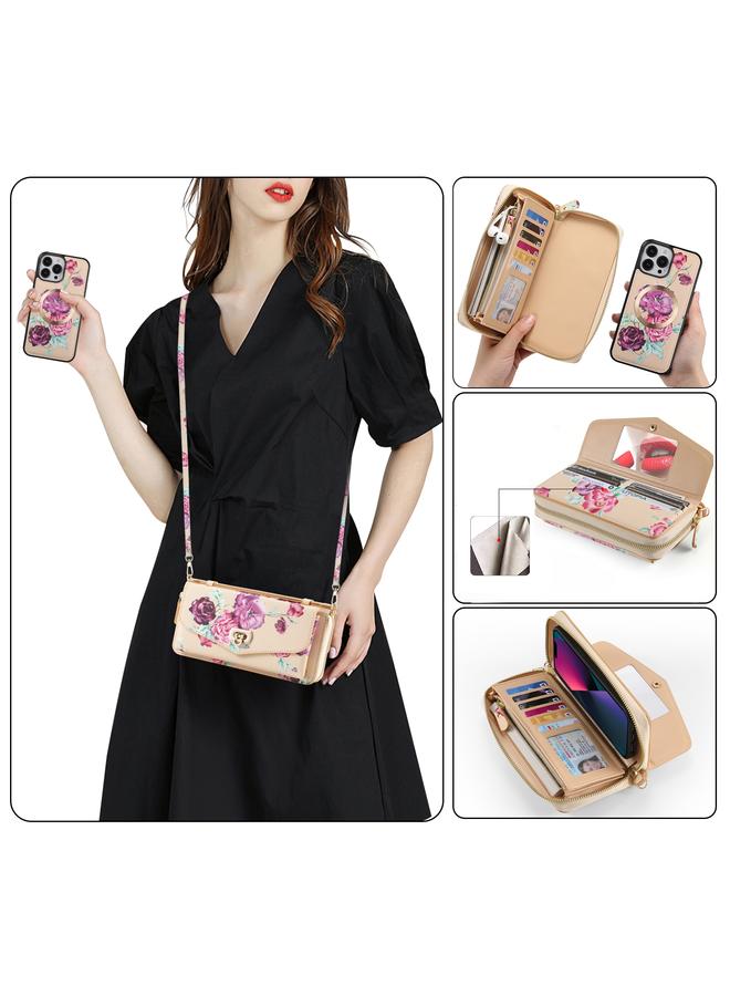 زبون جراب لهاتف iPhone 13 Pro Max متعدد الوظائف على شكل زهرة، جراب هاتف جلدي بسحاب مع محفظة MagSafe - Image 5