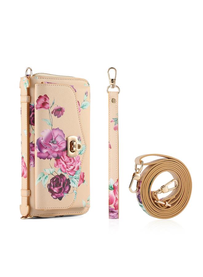 زبون جراب لهاتف iPhone 13 Pro Max متعدد الوظائف على شكل زهرة، جراب هاتف جلدي بسحاب مع محفظة MagSafe - Image 3