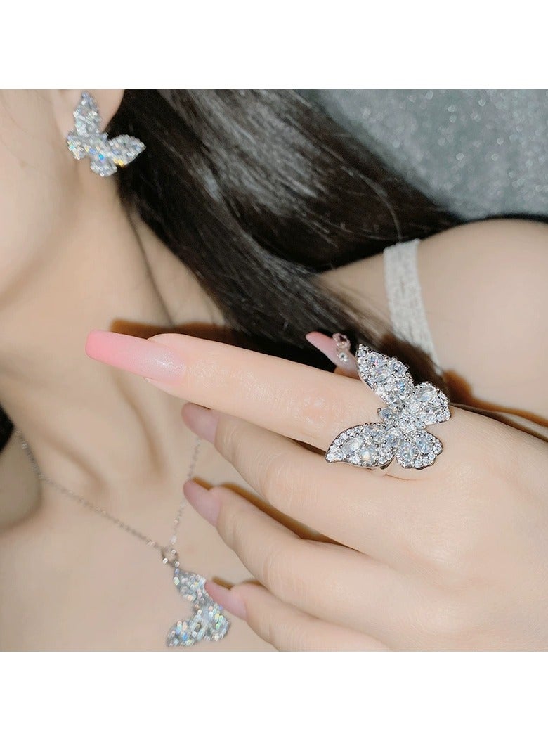 Beauenty Gemstone butterfly ring gold plated non spec encrusted zircon ring female