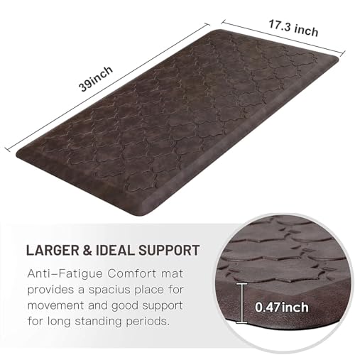 WISELIFE حصيرة مطبخ WISELIFE مبطنة مضادة للإرهاق، 17.3"x39"، سجادات ومفارش مطبخ سميكة غير قابلة للانزلاق ومقاومة للماء، حصيرة PVC فوم ثقيلة للاستخدام في المطبخ، الأرضية، المنزل، المكتب، الحوض، الغسيل، بني - Image 2