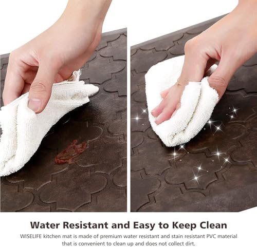 WISELIFE حصيرة مطبخ WISELIFE مبطنة مضادة للإرهاق، 17.3"x39"، سجادات ومفارش مطبخ سميكة غير قابلة للانزلاق ومقاومة للماء، حصيرة PVC فوم ثقيلة للاستخدام في المطبخ، الأرضية، المنزل، المكتب، الحوض، الغسيل، بني - Image 4