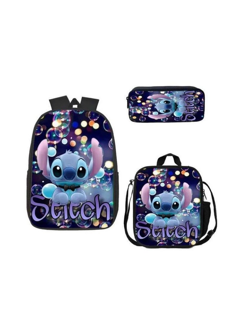 Anime Stitch Three Piece School Bag for Primary and Secondary School Students Large Capacity Backpack Backpack 