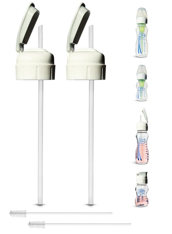 BelBeyo Flip Top Straw Lid for Dr. Brown's Natural Flow Anti-Colic Options+ Wide-Neck Baby Bottles, 2-Count, Cleaning Brush, Food Grade Silicone, BPA-Free, Spill-Proof, Converts to Straw Bottle, 6+ Months - Image 1