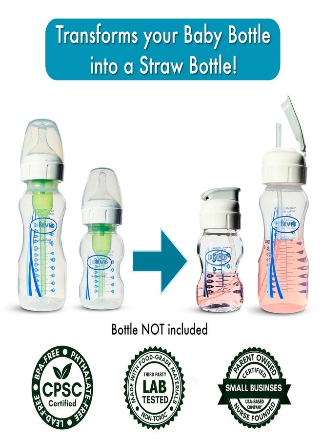 BelBeyo Flip Top Straw Lid for Dr. Brown's Natural Flow Anti-Colic Options+ Wide-Neck Baby Bottles, 2-Count, Cleaning Brush, Food Grade Silicone, BPA-Free, Spill-Proof, Converts to Straw Bottle, 6+ Months - Image 2