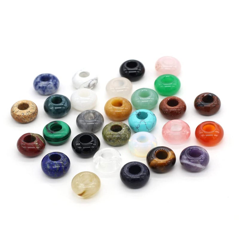 30pcs Natural SemiPrecious Stone Large Hole Loose Beads Abacus Shape Fashionable Opal Amethyst Unakite Rose Quartz Charm Beads for Making Necklace Bracelet