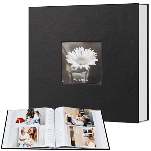 Popotop Photo Album 4x6 200 Photos with Writing Space, Leather Cover Album with Display Picture Window, Photo Book for Wedding Family Baby Gift - Image 1