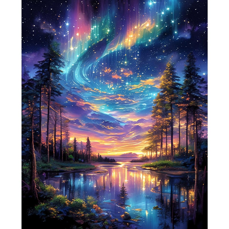 obterie Starry Night Paint by Numbers Kit for Adults Beginner Tree Acrylic Painting Kit Adult Paint by Number Kits on Canvas DIY Painting for Beginners Art by Numbers for Gifts Home Wall Decor 16x20 Inch - Image 1