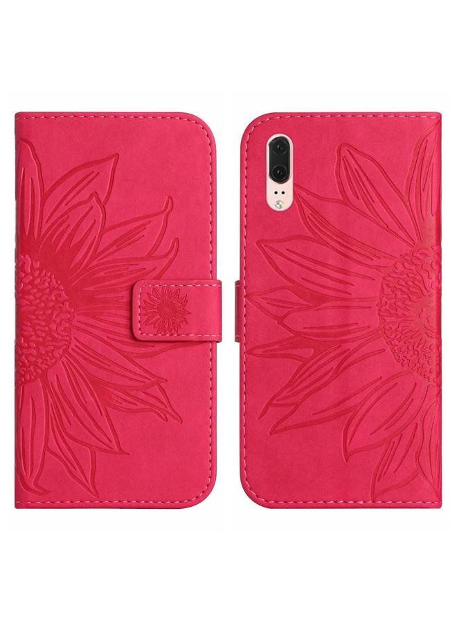 اس-توب جراب هاتف Huawei P20 من الجلد المريح بنقشة زهرة الشمس مع حبل تعليق - Image 2