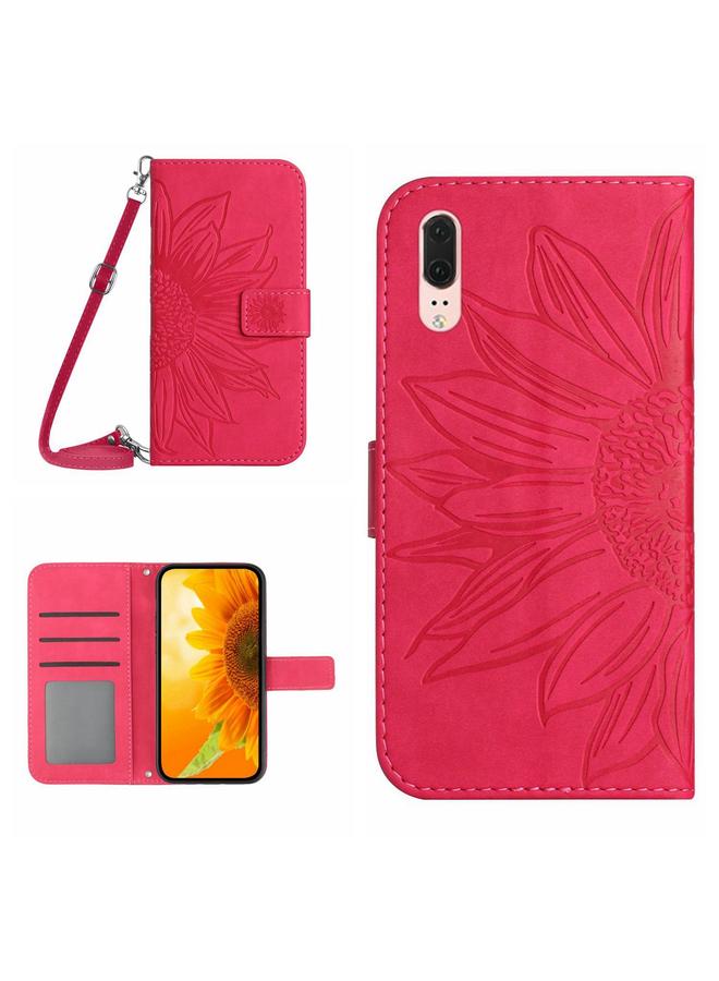 اس-توب جراب هاتف Huawei P20 من الجلد المريح بنقشة زهرة الشمس مع حبل تعليق - Image 1