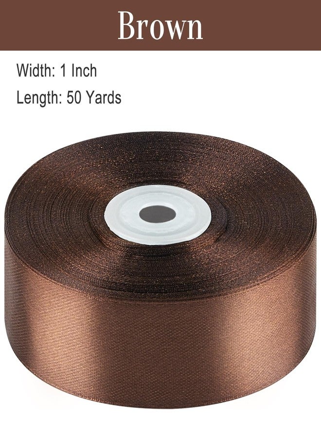 CLUEWR 1 Inch 50 Yards Brown Satin Ribbon, Solid Fabric Ribbon Roll for Flower Bouquets, Gift Wrapping, Wedding, Handmade Crafts - Image 2