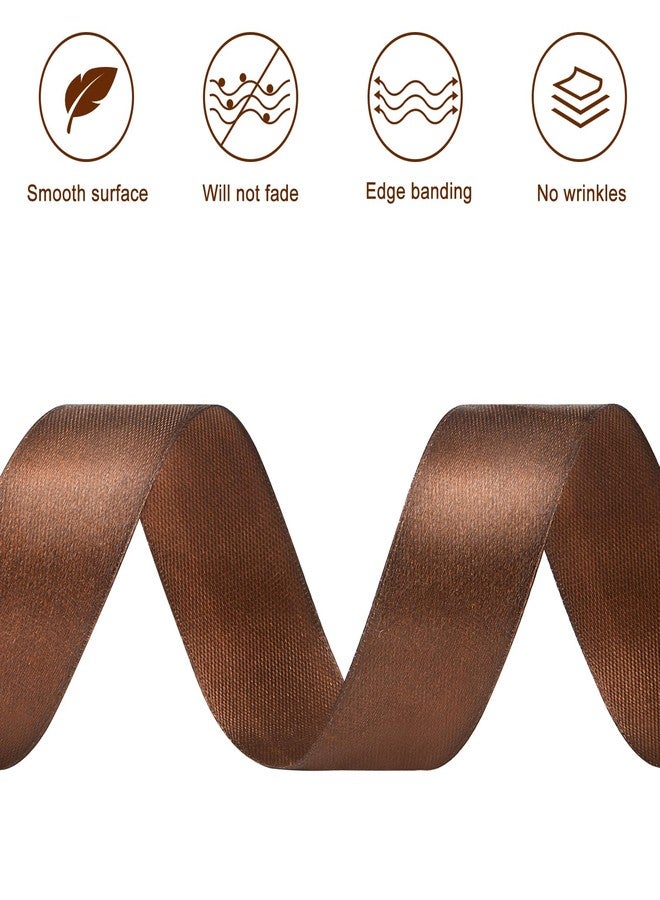 CLUEWR 1 Inch 50 Yards Brown Satin Ribbon, Solid Fabric Ribbon Roll for Flower Bouquets, Gift Wrapping, Wedding, Handmade Crafts - Image 3