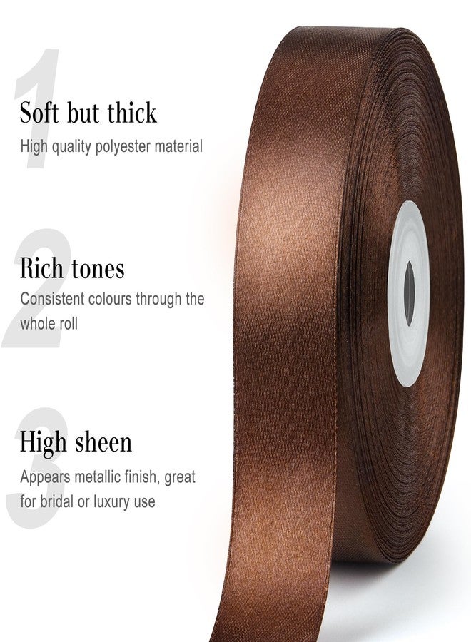 CLUEWR 1 Inch 50 Yards Brown Satin Ribbon, Solid Fabric Ribbon Roll for Flower Bouquets, Gift Wrapping, Wedding, Handmade Crafts - Image 4