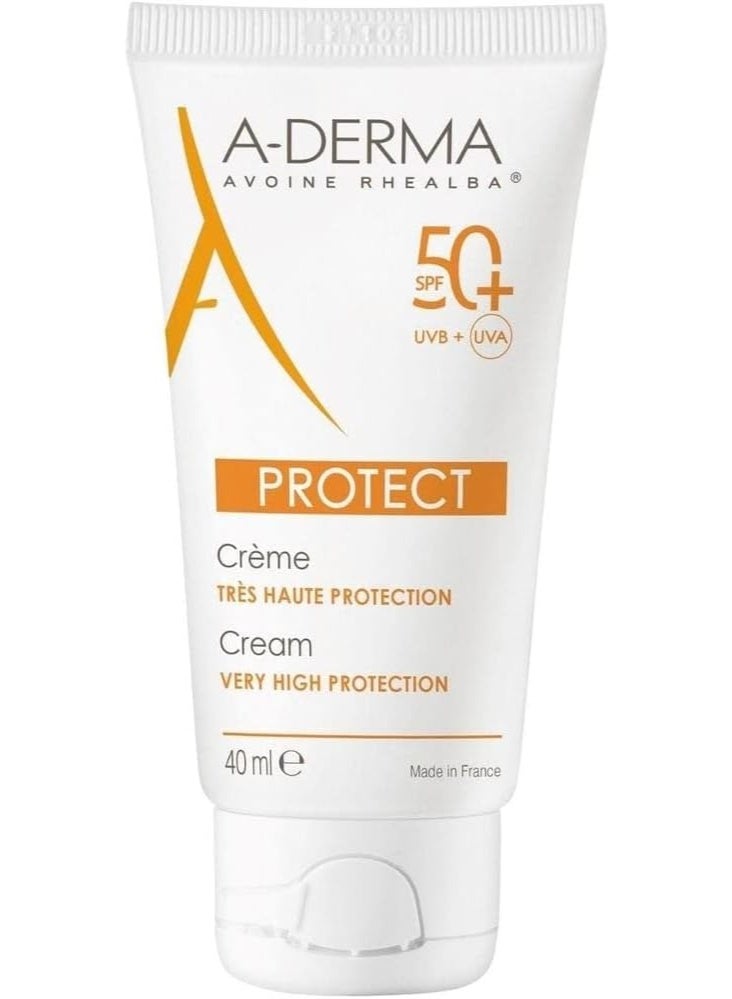 A-Derma Fragrance Free Protect Cream SPF 50+ | Very High Protection | Ideal For Dry Fragile Skin | Water Resistant | 40ml