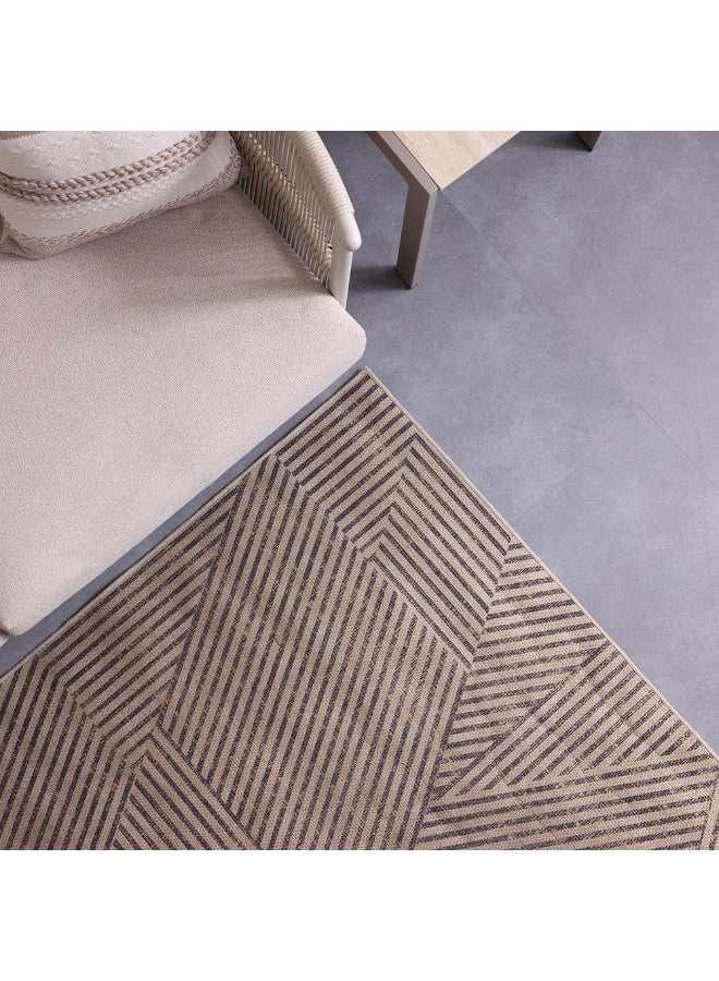 DANUBE HOME سجادة هاربر الخارجية القابلة للغسل بتصميم هندسي | سجادات خارجية قابلة للغسل | سجادة بوليستر لتغطية الأرضيات | سجادة داخلية لغرفة المعيشة أو غرفة الطعام أو غرفة النوم 200X300 سم - أسود - Image 1