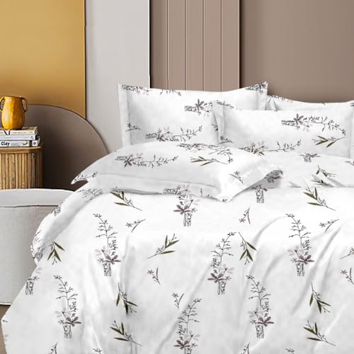 Plumora 100% Cotton Bed Sheet for King Size Bed 300 TC, 1 King Size Bed Sheet (108x108 Inches) with 2 Pillow Covers, Premium Bedsheet for Double Bed King Size (White, Orchid Mist) - Image 4
