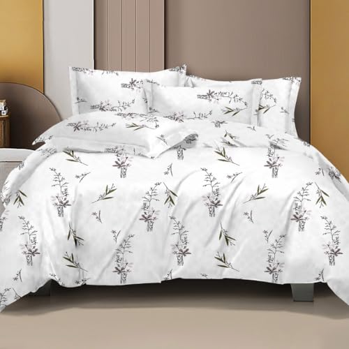 Plumora 100% Cotton Bed Sheet for King Size Bed 300 TC, 1 King Size Bed Sheet (108x108 Inches) with 2 Pillow Covers, Premium Bedsheet for Double Bed King Size (White, Orchid Mist) - Image 1