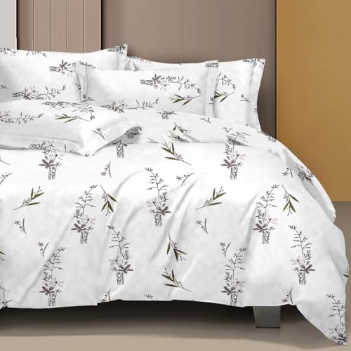 Plumora 100% Cotton Bed Sheet for King Size Bed 300 TC, 1 King Size Bed Sheet (108x108 Inches) with 2 Pillow Covers, Premium Bedsheet for Double Bed King Size (White, Orchid Mist) - Image 5