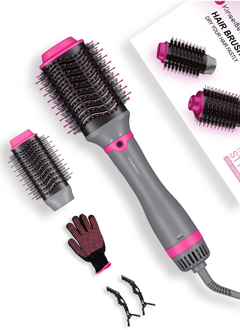KinseiBeauty 4-in-1 Negative Ion Blow Dryer Brush, 1200W Hair Dryer Brush Set with 2 Interchangeable Brushes,  One-Step Hot Air Brush-for Hair Drying/Straightening/Curling/Hair Comb  - Image 1