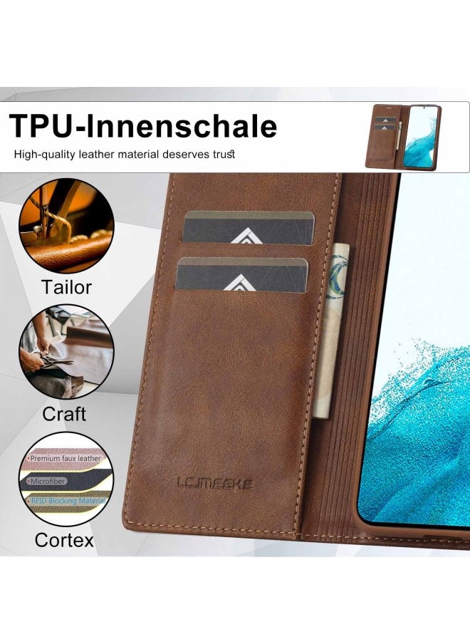 Generic - For SamsungS24 Crazy Horse Pattern Leather Case S21 Anti-theft Brush Mobile Phone Case S20 Card S10 Flip Cover S9 Full Covering A53-Color:Red-Applicable Models:For SamsungS21 Fe - Image 1
