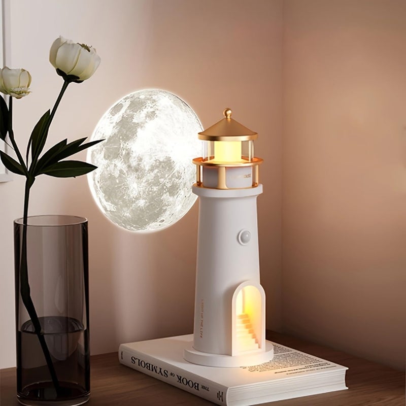 IFTHFOUR Moon Lighthouse Projector Night Light with Motion Sensor Rechargeable LED Galaxy Table Lamp Moon Lamp for Kids Bedroom Nursery Decor Perfect Christmas Birthday Gift for Boys Girls