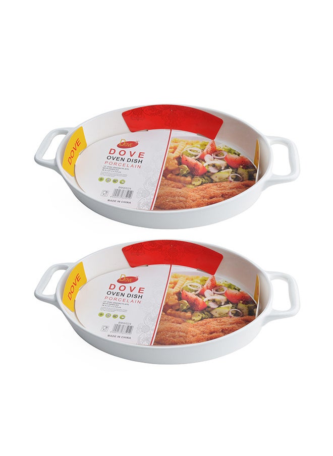Dove 2-Piece Oval Porcelain Baking Dish With Handles 15 Inch 38.5x21.3x5.8CM White  - Image 1