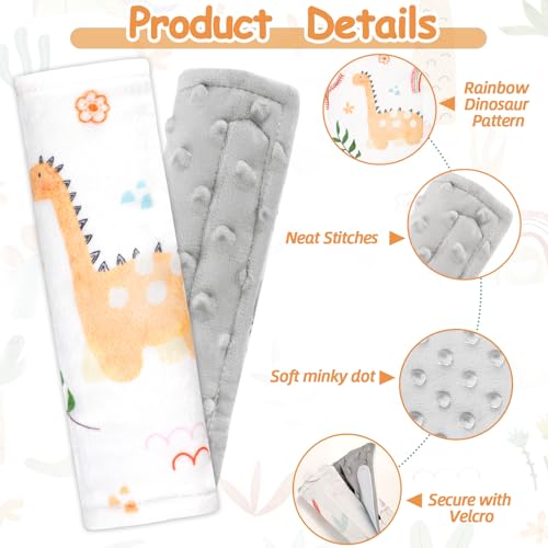 WINGHENLEE Baby Car Seat Strap Pads Car Seat Strap Shoulder Covers for Baby Infant Toddler DoubleSided Car Seat Belt Covers for StrollerPushchairBaby Swing Soft Flannel Dinosaur - Image 3