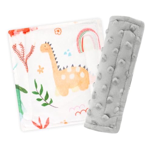 WINGHENLEE Baby Car Seat Strap Pads Car Seat Strap Shoulder Covers for Baby Infant Toddler DoubleSided Car Seat Belt Covers for StrollerPushchairBaby Swing Soft Flannel Dinosaur - Image 1