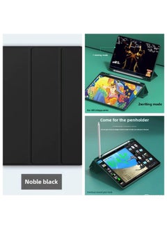 Generic Solid Color Flat Panel IPad Protective Case IPad 10 Mirror 9 Generation Flat Panel Leather Case Pro Protective Case Matepad11-Color:Icono Tri-fold Leather Case With Pen Slot TPU Soft Bottom-black-Applicable Model:IPAD Air6-13 Inch (2024) Universal 12.9 Inch (without HOME Key)  - Image 1