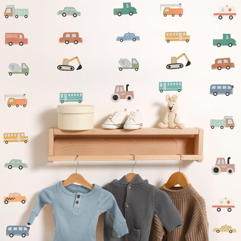 YIMEHDAN Watercolor Transportation Vehicle Wall Decals,Truck Tractor Excavator Bus Vinyl Wall Stickers, Self-Adhesive Cartoon Construction Car Artwork for Boys Bedroom Playroom Decor - Image 3