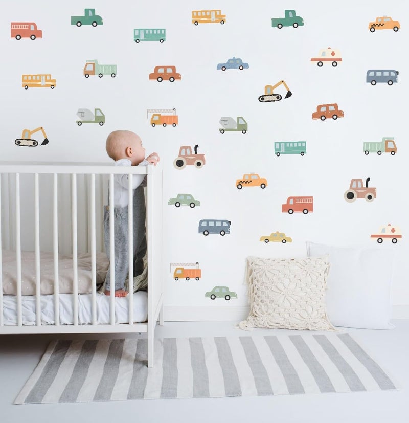 YIMEHDAN Watercolor Transportation Vehicle Wall Decals,Truck Tractor Excavator Bus Vinyl Wall Stickers, Self-Adhesive Cartoon Construction Car Artwork for Boys Bedroom Playroom Decor - Image 4
