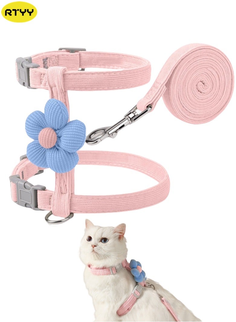 Adjustable Breathable Cat Chest Harness Pet Leash Escape Proof Chest Strap Cat Lead Set Soft Nylon Flower Cat Collar Lead Leash Suitable For Outdoor Walks For Cats And Small Dogs Puppies