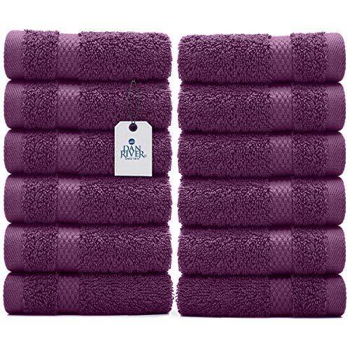 DAN RIVER Premium Wash Cloths for Your Face 100 Cotton Washcloths 12 Pack 550 GSM Highly Absorbent Face Towels for Body Showering Bathroom 12x12 in Purple Passion
