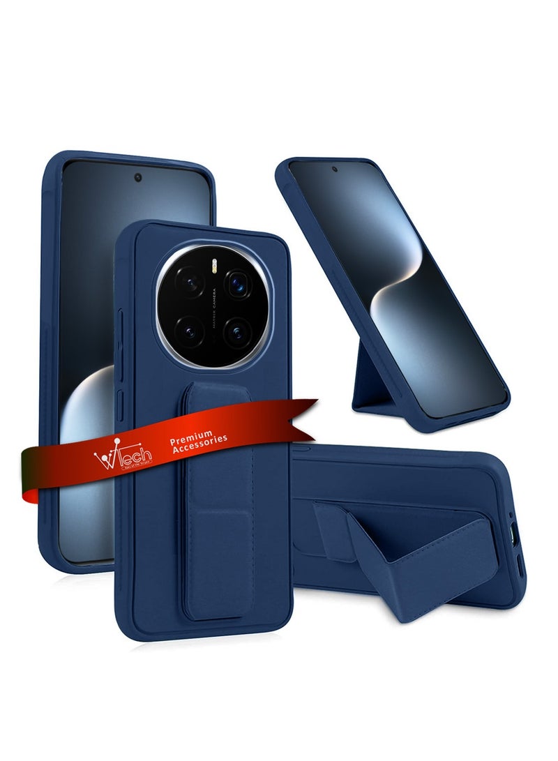 Wtech Honor Magic7 5G 2024 Hand Grip Foldable Magnetic Kickstand Wrist Strap Finger Grip With Built-In Iron Case Cover - Navy Blue - Image 1