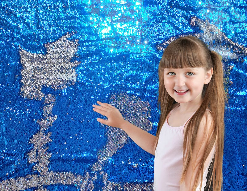Sensory Wall Sequin Flip Fabric for Kids2Yard Large Sequins Sensory Fidget Toys for ToddlersTactile Reversible Fabric Sensory Materials for Calming Corner 2 yd Sapphire Blue  Silver