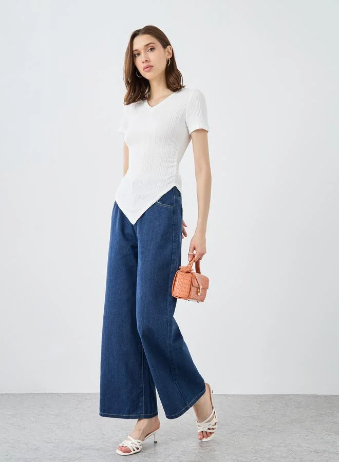 Take Two Take Two Solid Mid Rise Wide Leg Jeans