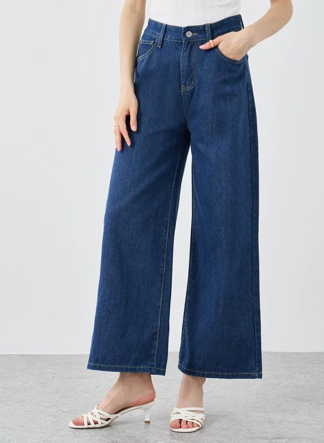 Take Two Take Two Solid Mid Rise Wide Leg Jeans