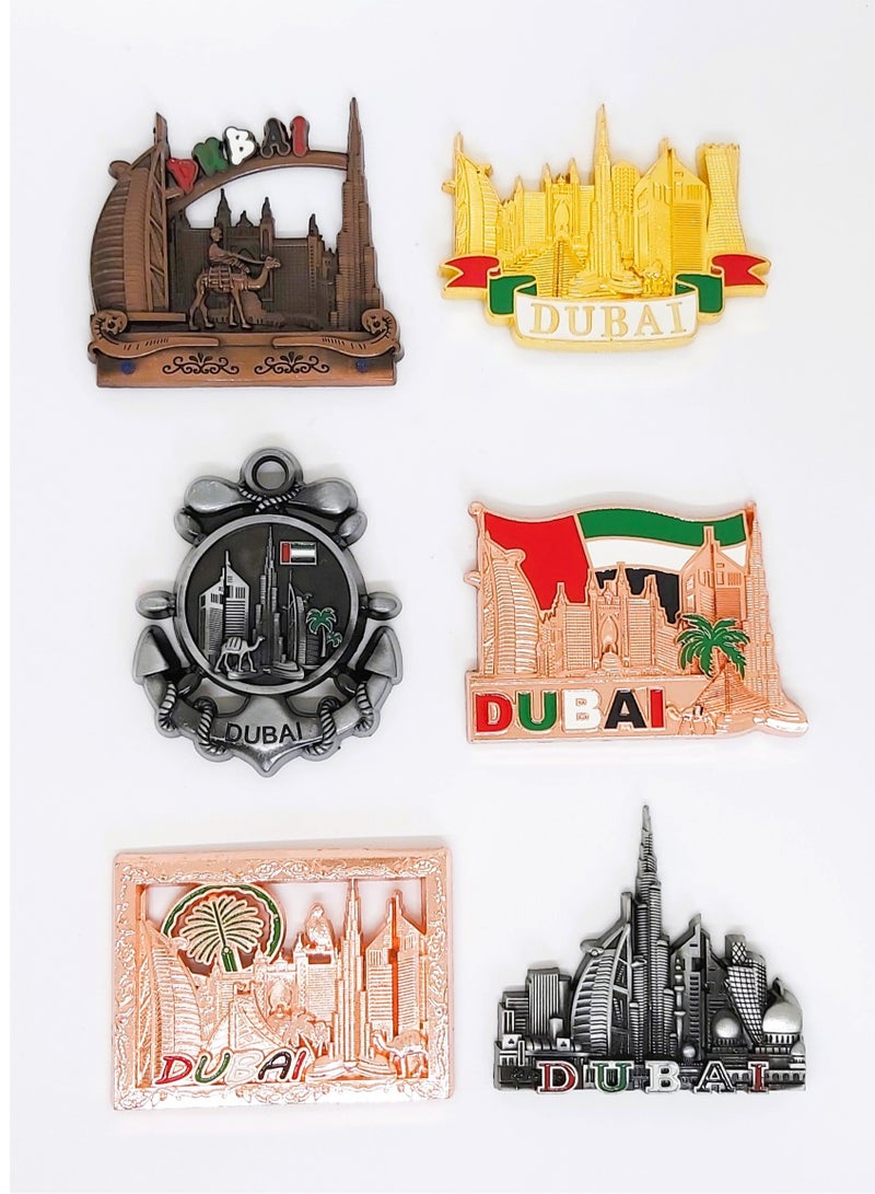 Souvenir Souq Premium Dubai Souvenir Metal Fridge Magnet Set (6 pcs) featuring high-quality detailing, strong magnetic hold, and durable metal construction—ideal for gifting, collecting, or decorating your fridge and workspace. - Image 1