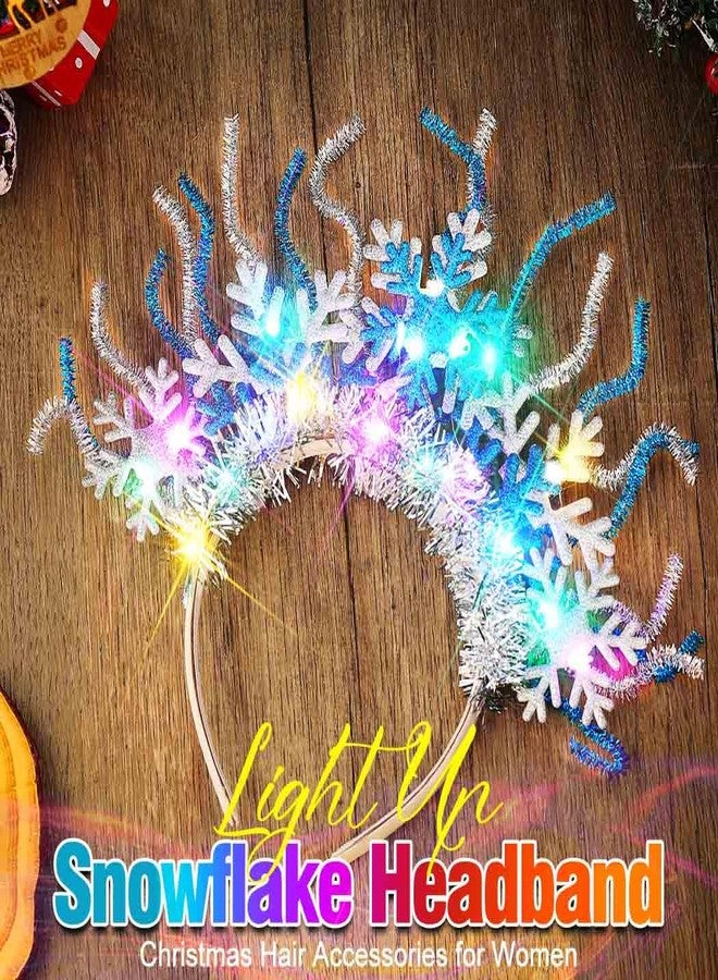 Unicra Snowflake Headband Light up Christmas Headbands Xmas Holiday Hair Accessories for Women - Image 3