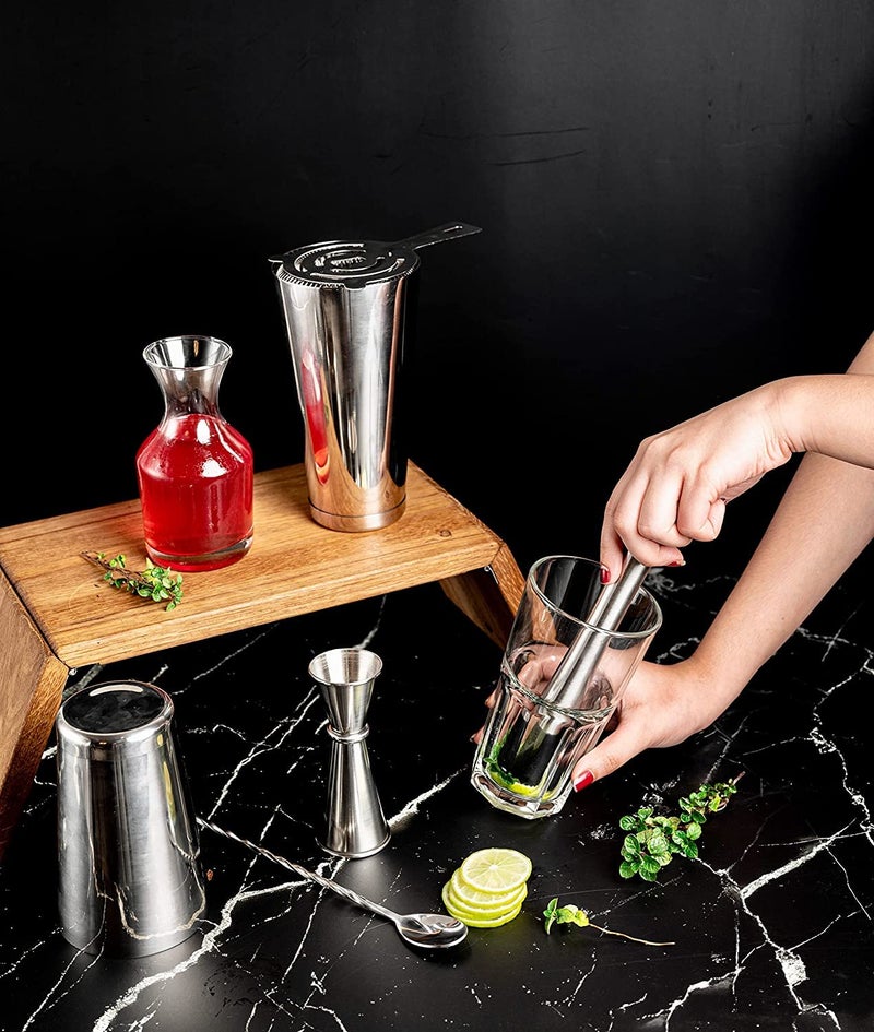 finality Professional 5 Piece Stainless Steel Bar Set for Home -Includes Boston Cocktail Shaker, 30/60ml Peg Measurer, Muddler, Stirrer and Strainer Complete Bar Accessories Kit for Drinks & Mocktails - Image 5