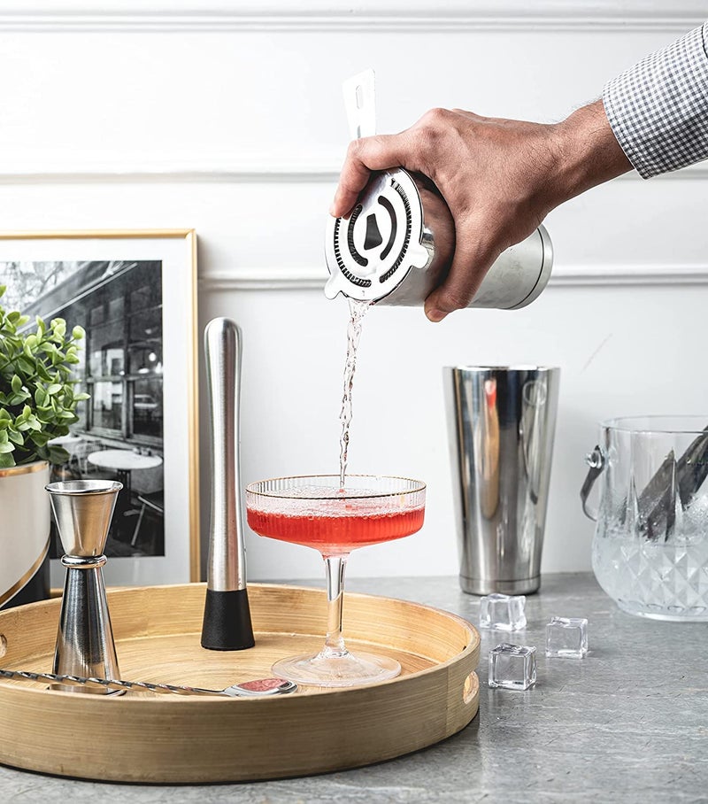 finality Professional 5 Piece Stainless Steel Bar Set for Home -Includes Boston Cocktail Shaker, 30/60ml Peg Measurer, Muddler, Stirrer and Strainer Complete Bar Accessories Kit for Drinks & Mocktails - Image 2