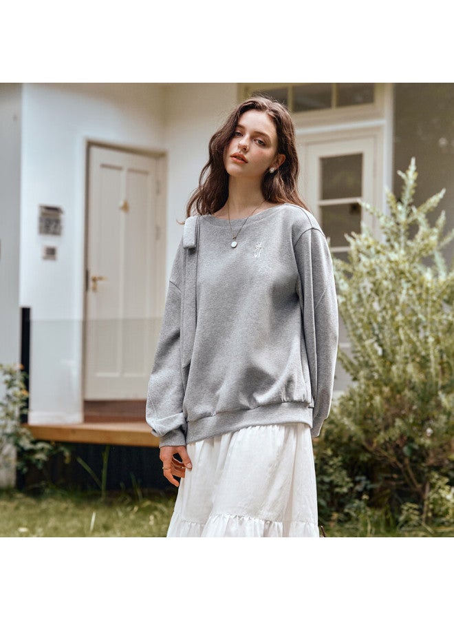 Olrain Casual Gray Design Bowknot Loose Sweatshirt Women's Autumn Top Gray XL - Image 3