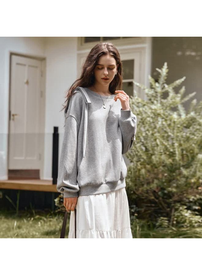 Olrain Casual Gray Design Bowknot Loose Sweatshirt Women's Autumn Top Gray XL - Image 1