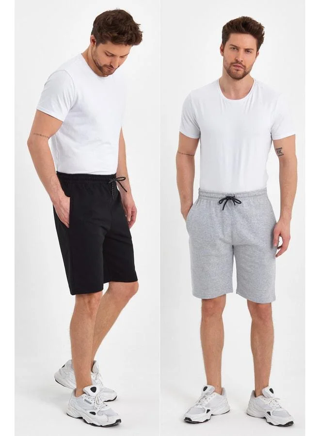 Regular Fit Side-Pocket Comfortable Cut Black-Grey 2-Pack Men's Shorts.
