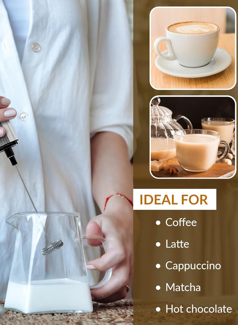 بيرام خافق حليب بيرام يدوي كهربائي لصنع الرغوة قابل لإعادة الشحن عبر USB مزوّد بـ 3 خفاقات مع خفاقة مزدوجة الطبقة لتحضير الكابتشينو واللاتيه والشاي الماتشا والشوكولاتة الساخنة ومشروبات الكيتو بجودة باريستا للاستخدام في المنزل والمقاهي - Image 2