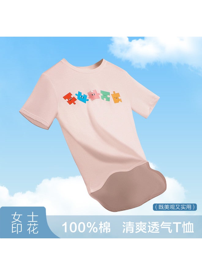 Red Bean Women'S Pure Cotton Short-Sleeve T-Shirt, Summer Printed Top, Breathable Round-Neck Tee For Layering - Image 3