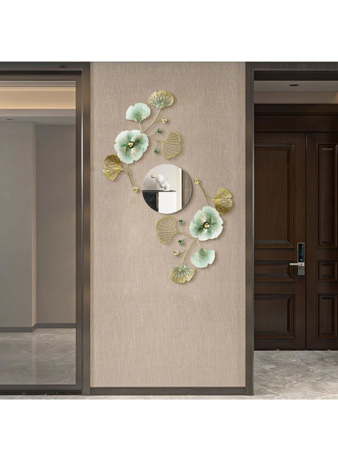 Tandefio 3 Pcs Metal Decorative Wall Mirrors for Living Room Metal Ginkgo Leaf Mirror Modern Creative Wall Decor Art Hanging Decor Mirror for Entrance Bedroom Living Room (Gold Green,16.inches) - Image 1
